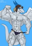  2017 abs absurd_res anthro bada-butterfly balls bdsm biceps big_muscles biped clothed clothing digital_drawing_(artwork) digital_media_(artwork) dragon erection hair hi_res huge_muscles hyper legendz looking_at_viewer male muscular muscular_male nipples pecs pose scalie shiron simple_background smile solo speedo standing swimsuit triceps vein veiny_muscles video_games 