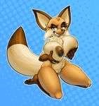  2017 5_fingers anthro areola big_breasts big_ears blue_background breast_fondling breasts brown_fur brown_nose canine dotted_background eyelashes female fennec fluffy fluffy_tail fondling fox fur green_eyes grin half-closed_eyes hand_on_breast holding_breast huge_breasts inverted_nipples kneeling looking_at_viewer mammal multicolored_fur naughty_face neck_tuft nipples nude oscar&#039;s_oasis pattern_background pawpads popy puffy_areola pussy sharp_teeth simple_background smile solo tan_fur teckworks teeth thick_thighs tuft 