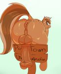  absurd_res animal_genitalia animal_penis anus balls big_anus big_balls big_butt big_penis brown_hair butt equine equine_penis erection fan_character freckles hair hi_res horn huge_butt looking_back male mammal murderousart my_little_pony penis perineum sign sign_(character) simple_background solo text unicorn 