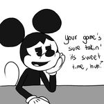  2017 anthro dialogue disney english_text half-closed_eyes hi_res male mammal memekeymouse mickey_mouse mouse old_toon rodent simple_background smug solo text toony white_background 