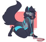  2017 all_fours anthro canine demon fur hair hellhound hi_res horn leash male mammal mane nepetacide nude signature simple_background solo tamryn thick_thighs 