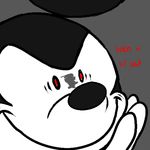  2017 angry anthro dialogue disney english_text grey_background hi_res male mammal memekeymouse mickey_mouse mouse reaction_image red_eyes rodent simple_background smile solo text 