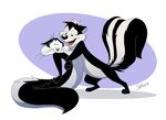  anthro better_version_at_source cat feline looney_tunes male mammal nude penelope_pussycat pep&eacute;_le_pew simple_background skailla skunk smile striped_tail stripes warner_brothers 