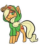  2013 apple applejack_(mlp) baseball_cap blonde_hair clothing cutie_mark digital_media_(artwork) ears_up equine female feral food freckles friendship_is_magic frown fruit fur green_eyes hair hat hoodie horse long_hair mammal mt my_little_pony orange_fur pony ponytail quadruped signature simple_background solo white_background 