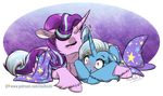  2017 alpha_channel bedding blanket blush cape clothing duo equine eyes_closed female female/female feral friendship_is_magic hair hat horn inner_ear_fluff inuhoshi-to-darkpen kissing lying mammal multicolored_hair my_little_pony purple_eyes simple_background starlight_glimmer_(mlp) surprise transparent_background trixie_(mlp) unicorn wide_eyed wizard_hat 