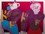  2017 abs animate_inanimate cuphead_(character) cuphead_(game) digital_media_(artwork) duo hi_res humanoid jojo&#039;s_bizarre_adventure lips male menacing mugman muscular muscular_male not_furry object_head squid-killer 