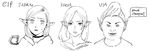  2girls :o adoring_fan bangs commentary_request comparison dungeon_meshi elf english futoshi_slim greyscale lineage lineage_2 long_hair looking_at_viewer marcille monochrome multiple_girls parted_bangs parted_lips pointy_ears pointy_hair simple_background smile speech_bubble staff sweat the_elder_scrolls the_elder_scrolls_iv:_oblivion white_background 