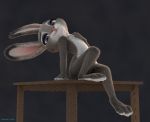 2018 3_toes 3d_(artwork) 4_fingers adamb/fluffy anthro claws digital_media_(artwork) disney female fur hand_on_chest judy_hopps lagomorph mammal multicolored_fur nude pose purple_eyes rabbit short_stack simple_background sitting solo toes zootopia 