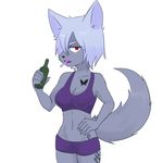  1girl artist_request blue_hair cigarette furry open_mouth red_eyes short_hair short_pants solo wolf 