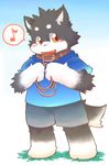  7号 blush canine clothing collar colored cub leash mammal shorts slightly_chubby smile solo teeth unknown_artist wolf young 