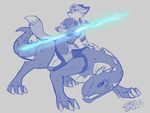  2017 anthro canine claws clothed clothing digital_media_(artwork) dragon duo feral fox hi_res holding_object infinitedge2u male mammal open_mouth simple_background spines teeth 