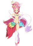  &gt;:) armpits bikini boots closed_eyes colored_eyelashes crossed_legs cure_parfait earrings elbow_gloves flat_chest food_themed_hair_ornament gloves green_eyes hair_ornament hands_on_hips highres jewelry kirahoshi_ciel kirakira_precure_a_la_mode long_hair magical_girl micro_bikini pink_hair platform_boots platform_footwear ponytail precure simple_background smile solo swimsuit tasaka_shinnosuke thigh_boots thighhighs v-shaped_eyebrows white_background white_bikini white_footwear white_gloves white_wings wings 