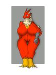  2017 anthro avian beak big_breasts bird blaziken blue_eyes breasts butt claws digital_media_(artwork) dinobust feathers female huge_breasts looking_at_viewer nintendo nude open_mouth pok&eacute;mon pok&eacute;mon_(species) simple_background smile solo standing thick_thighs video_games wide_hips 