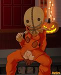  bag bigtyme breasts button_(fastener) candy clothing crossgender easy_access female food fruit halloween hi_res holidays humanoid jumpsuit not_furry oddrich pumpkin pussy sam_(trick_&#039;r_treat) spread_legs spreading torn_clothing trick_&#039;r_treat 