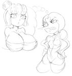  big_breasts breast_envy breast_size_difference breasts cala_maria cleavage clothed clothing cuphead_(game) dress duo female frown hair hands_on_hips hilda_berg humanoid lipstick makeup marine merfolk sketch tentacle_hair tentacles thought_bubble unknown_artist 