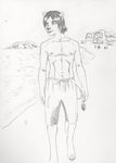  absurd_res anthro bastian_mccready beach canine clothing dreadwolfclaw1990 eyewear goggles hi_res male mammal mountain muscular sea seaside shorts swimming_trunks swimsuit tree walking water wolf 