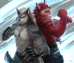  2017 5_fingers abs anthro biceps canine digital_media_(artwork) fur male mammal muscular nipples takahirosi 