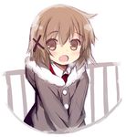  :d brown_eyes brown_hair coat hair_ornament hidamari_sketch kurasuke open_mouth short_hair smile solo x_hair_ornament yuno 