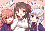  :d ahoge blue_eyes blue_serafuku brown_hair crescent crescent_hair_ornament hair_ornament happy_birthday kantai_collection kappougi long_hair long_sleeves mamiya_(kantai_collection) multiple_girls open_mouth pink_hair purple_hair red_eyes school_uniform serafuku short_hair_with_long_locks smile sou_(soutennkouchi) twitter_username uzuki_(kantai_collection) yayoi_(kantai_collection) 