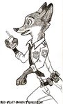  2017 anthro canine clothing disney fox fur low_res male mammal nick_wilde police_uniform red-velvet-panda simple_background sketch uniform zootopia 