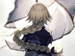  akami_fumio blonde_hair braid capelet fate/apocrypha fate_(series) flag from_behind jeanne_d'arc_(fate) jeanne_d'arc_(fate)_(all) long_hair single_braid solo 