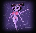  animal_humanoid anthro arthropod black_eyes black_hair breasts brokenlynx21 clothed clothing eyelashes fangs female gift_wrapped hair hair_bow hair_ribbon humanoid muffet multi_eye noseless ribbons skimpy smile solo spider_humanoid spider_web undertale video_games 