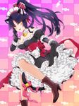  alternate_costume animal_ears bell bell_collar black_hair blush boots cat_ears cat_tail collar commentary enmaided fate/grand_order fate_(series) high_heel_boots high_heels highres katou_danzou_(fate/grand_order) maid maid_headdress ponytail ribbon tail tail_ribbon unakura yellow_eyes 