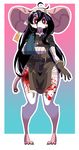  amputee anthro apron bandage belt big_ears black_hair blood bottomless cakewasgood cast clothed clothing female gore hair halo long_hair mammal mouse red_eyes rodent salazar_(cakewasgood) simple_background smiley_face solo staples stitches text thick_thighs white_background wide_hips 