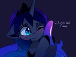  2017 blue_eyes blue_fur cosmic_hair digital_media_(artwork) dildo equine friendship_is_magic fur hooves horn magnaluna mammal my_little_pony princess_luna_(mlp) sex_toy simple_background smile unicorn 