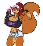  2017 anthro backless_gloves baseball_cap biceps big_breasts big_tail black_bra black_clothing black_gloves black_topwear black_underwear bra breasts brown_fur brown_tail cellphone cleavage clothed clothing countershade_torso countershading digital_media_(artwork) ear_piercing earbuds english_text eyelashes female fingerless_gloves flexing front_view fur gloves hair half-closed_eyes hat headphones holding_object holding_phone huge_breasts lips long_hair long_tail looking_at_viewer mammal marika_(teer) multicolored_fur muscular muscular_female phone piercing pink_lips portable_music_player portrait red_hair rodent shorts signature simple_background solo sports_bra squirrel standing tan_countershading tan_fur teer text thick_bottom_lip three-quarter_portrait two_tone_fur underwear white_background white_bottomwear white_clothing white_shorts 