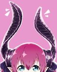  aoi_suzu artist_name asymmetrical_horns blue_eyes close-up commentary_request elizabeth_bathory_(fate) elizabeth_bathory_(fate)_(all) eyelashes fate/extra fate/extra_ccc fate_(series) hair_between_eyes hair_ribbon highres horns looking_at_viewer out_of_frame outline pink_background pink_hair pointy_ears ribbon simple_background solo tareme 