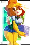  animal_crossing anthro breasts canine clothed clothing dog female fur isabelle_(animal_crossing) mammal nintendo pedrovin skirt solo video_games yellow_fur 