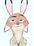 2017 anthro canine clothed clothing colored_sketch dipstick_ears disney duo ears_down female fox fur hawaiian_shirt judy_hopps lagomorph male male/female mammal necktie nick_wilde rabbit shirt simple_background sketch unknown_artist zootopia 