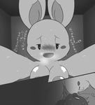  &lt;3 anthro big_breasts blush blush_sticker breasts dialogue eyes_closed female greyscale japanese_text k--10 kissing lagomorph male male/female mammal monochrome nipples open_mouth rabbit smile sweat text translation_request 