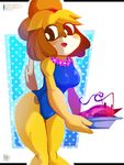  animal_crossing anthro breasts canine clothed clothing dog female fur isabelle_(animal_crossing) mammal nintendo pedrovin solo swimsuit video_games yellow_fur 