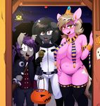  2017 anthro areola bat_pony big_breasts black_hair blonde_hair breasts camel_toe candy clothed clothing costume ear_piercing equine fan_character fangs female food group gun hair horse legwear mammal melee_weapon my_little_pony night nipple_bulge nolegs_(oc) open_mouth partially_clothed piercing pony purple_eyes purple_hair ranged_weapon red_eyes replica_(artist) replica_(oc) reppy slightly_chubby smile spacesuit star stockings sword weapon yellow_eyes 