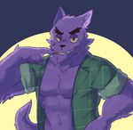  2017 abs anthro bernard_(ok_k.o.!_lbh) biceps big_muscles canine cartoon_network clothed clothing fur male mammal muscular ok_k.o.!_let&#039;s_be_heroes open_shirt pecs purple_fur salga_0310 shirt solo teeth tuft were werewolf 