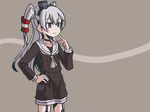  adrian_ferrer amatsukaze_(kantai_collection) choker collarbone dress garter_straps grey_hair hand_on_hip hat kantai_collection long_hair mini_hat sailor_dress smile solo two_side_up windsock 