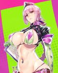 alternate_costume ban bikini braid breasts breasts_apart clipboard closed_mouth commentary_request covered_nipples elbow_gloves eyebrows_visible_through_hair fate/grand_order fate_(series) florence_nightingale_(fate/grand_order) gloves green_gloves hat highres large_breasts lips long_hair looking_at_viewer multicolored multicolored_bikini multicolored_clothes navel navel_piercing nurse_cap piercing pink_hair red_eyes revealing_clothes shiny shiny_hair shiny_skin short_sleeves shrug_(clothing) skindentation skirt solo standing swimsuit syringe trick_or_treatment 