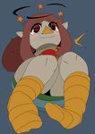  animal_humanoid avian avian_humanoid beak blush brown_hair captaineaglesmut clothed clothing dizzy female hair humanoid kirbsuperstardude lying medli nintendo on_back pointy_ears red_eyes rito simple_background solo spiral_eyes sweat the_legend_of_zelda thick_thighs upskirt video_games wide_hips wind_waker 