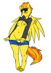  2013 anthro anthrofied avante92 biped breasts clothing digital_media_(artwork) equine eyewear feathered_wings feathers female flashing friendship_is_magic fur hair hi_res long_tail mammal my_little_pony navel nipples orange_eyes orange_hair orange_tail pegasus pose pussy shirt short_hair shorts simple_background solo spitfire_(mlp) standing sunglasses undressing white_background wings wonderbolts_(mlp) yellow_feathers yellow_fur yellow_nipples 