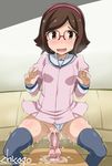  ! 1girl artist_name blush brown_hair censored chicago-x dildo female glasses gundam gundam_build_fighters hairband kousaka_china long_sleeves looking_at_viewer masturbation object_insertion panties panties_aside pussy school_uniform sex_toy shiny shiny_skin short_hair smile spread_legs sweat textless thighhighs thighs underwear vaginal vaginal_object_insertion 