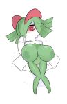  bangs big_breasts blush breasts egnahcio embarrassed front_view frown green_hair green_nipples green_skin hair hair_over_eye humanoid kirlia light_skin lying nintendo nipples on_back pale_skin pink_eyes pink_pupils pok&eacute;mon pok&eacute;mon_(species) pseudo_clothing short_hair solo video_games white_skin 