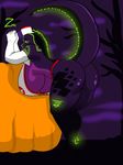  anthro bent_over big_breasts bioluminescence breasts clothed clothing female gloves glowing halloween holidays huge_breasts looking_back qhala reptile scalie skimpy snake solo thick_thighs under_boob voluptuous zeromccall 