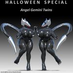  3d_(artwork) angela-45 anthro cosplay cyber_dragon dickgirl digital_media_(artwork) dragon female gemini_twins idsaybucketsofart intersex latex_skin machine 