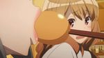  1boy 2girls animated animated_gif brown_hair chopsticks eating female food hashima_itsuki imouto_sae_ireba_ii kani_nayuta licking long_hair multiple_girls saliva screencap sexually_suggestive shirakawa_miyako tongue tongue_out white_hair 