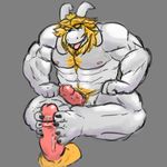  2017 4_toes anthro asgore_dreemurr blonde_hair boss_monster caprine claws cocoronut crown disembodied_penis erection facial_hair feet foot_fetish footjob goat grey_background hair horn male male/male mammal nude penis sex simple_background toe_claws toes tongue tongue_out undertale vein veiny_penis video_games 