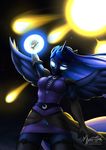  2017 anthro anthrofied blue_eyes clothing collar equine female friendship_is_magic glowing glowing_eyes horn legwear mammal meteor my_little_pony mysticalpha princess_luna_(mlp) skirt solo stockings winged_unicorn wings 