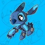  2019 4_fingers absurd_res alternate_species black_eyes blue_background blue_body blue_nose by-nc chest_tuft creative_commons disney head_tuft hi_res imrie lilo_and_stitch machine outline robot simple_background solo stitch tuft 
