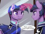  2017 clothing dialogue english_text equine female friendship_is_magic horn mammal mirror my_little_pony purple_eyes silfoe slit_pupils solo text twilight_sparkle_(mlp) unicorn uniform 